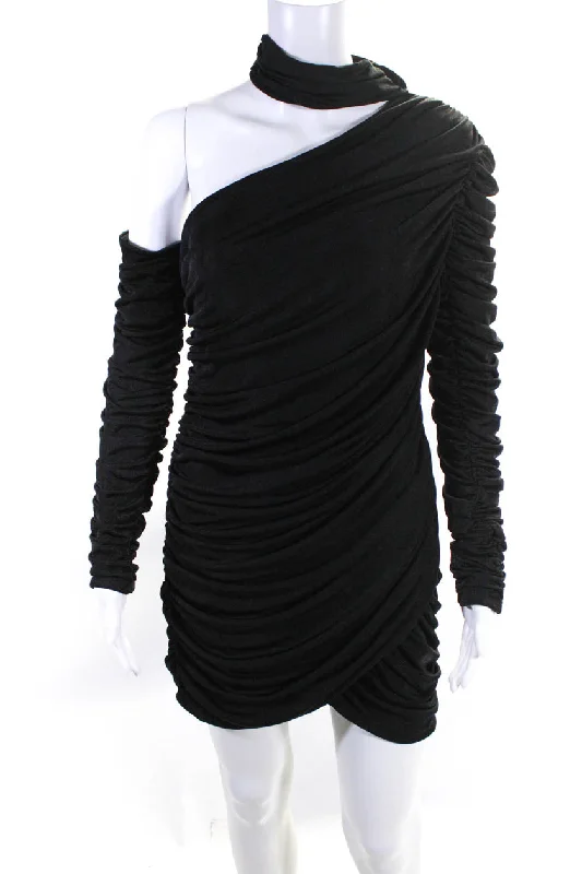 Evening Elegance Luxury Comfort Aliette Womens Off Shoulder Mini Dress - Black