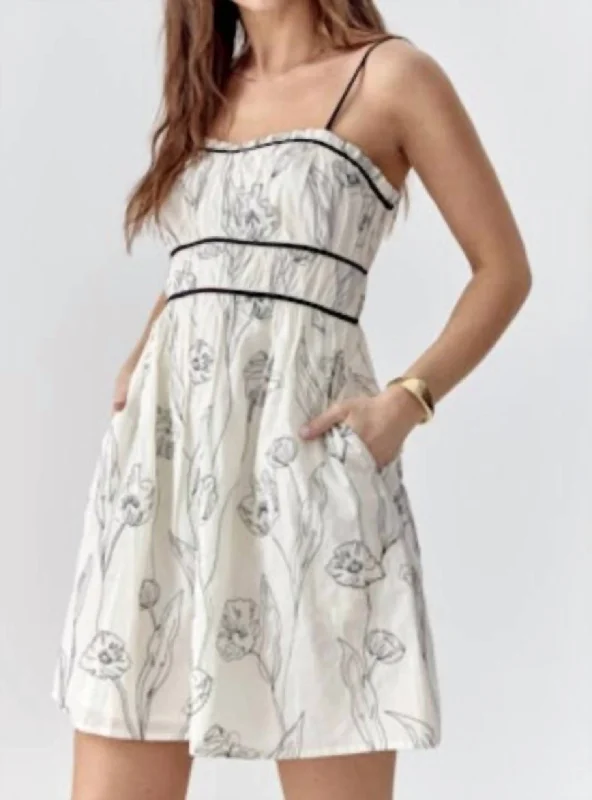 Fast Fashion Favorites Beat The Heat In Tropical Styles Frenza Embroidered Mini Dress In White/black