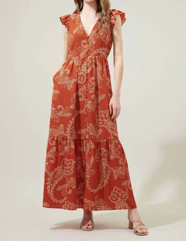 Fast Fashion Favorites Holiday Sale Paisley Maxi Dress In Rust/ivory