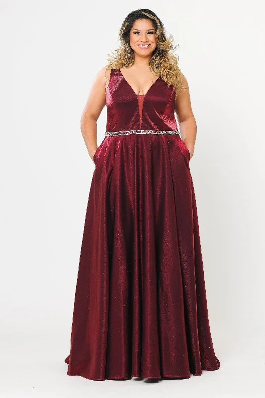 Flash Sale Now Seasonal Trends Plus Size Long Satin Deep V-Neck Dress by Poly USA W1062