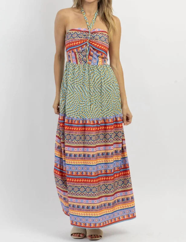 Unleash Your Trend Driven Style Y2K Nostalgic Fashion Look Kahuna Halter Maxi Dress In Blue