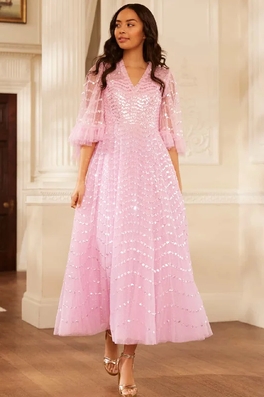 Hot Deals Big Savings Shimmer Wave Gloss V-Neck Ankle Gown