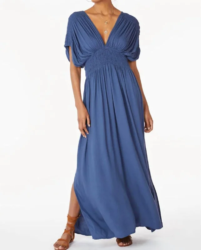 Trendy Threads Spring Fashion Shirred Maxi Dress In Coast