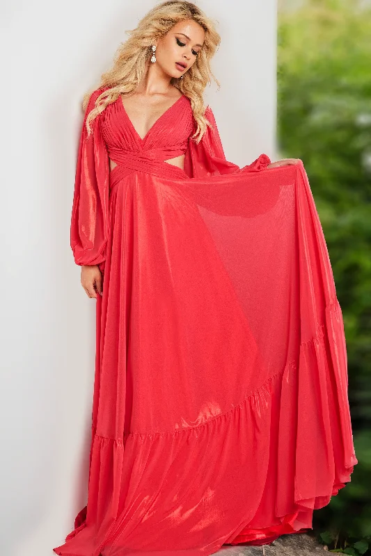 Flash Sales Grab Romantic Date - Night Styles Now Jovani 26247 Long Sleeve Ruched Formal Prom Dress