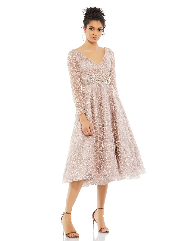 Fashion Forward Big Savings On Minimalist Office Styles Mac Duggal 112181 Long Sleeve A Line Cocktail Tea Length Dress