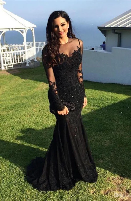 Boutique Styles Seasonal Sale Mermaid Long Sleeves  Evening Dress with Appliques