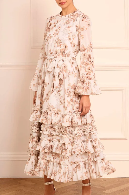 Hurry Before It'S Gone Limited Time Deal Vintage Rose Chiffon Round Neck Ankle Gown