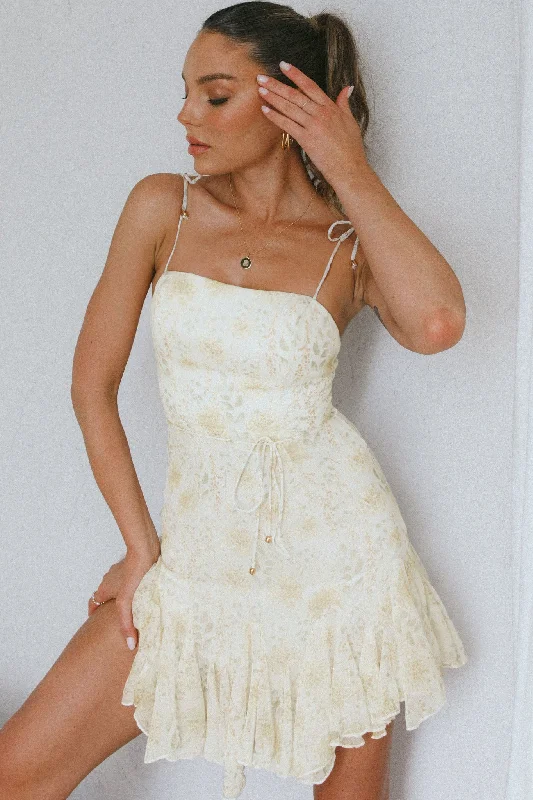 Luxury Casual Deals Trendy Styles Charliza String Tie Godet Hem Dress Floral Mint