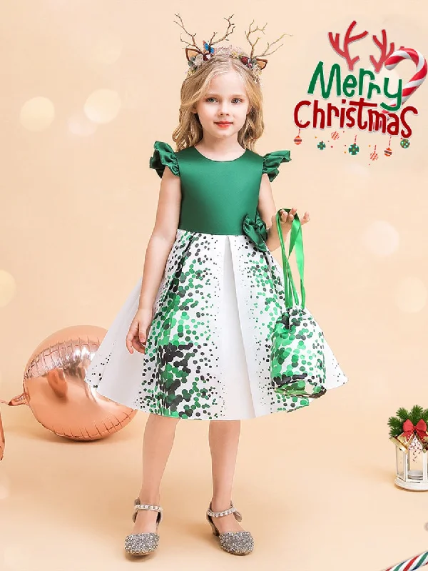 Flash Sales Casual Weekend Relaxed Style Scoop Sleeveless Knee-Length Printed Floral Christmas Dresses for Girls