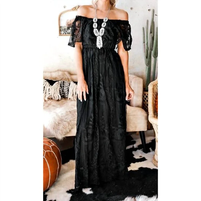 Evening Elegance Fashionista Favorites Lace Off Shoulder Maxi Dress In Black