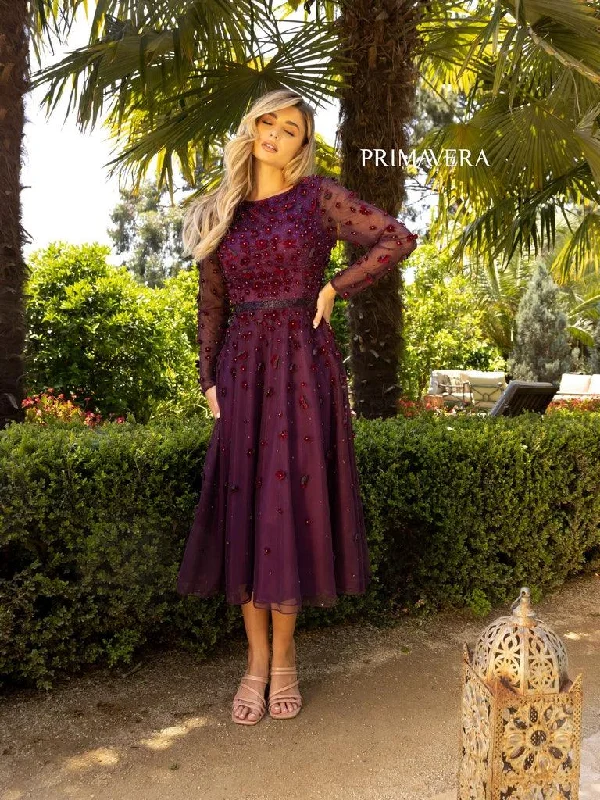Budget Saver Final Clearance Primavera Couture Long Sleeve Tea Length Dress 11072