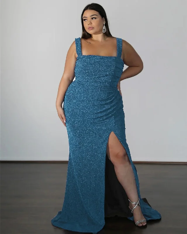 Fashionista Sale Feminine Soft - Hued Styles Amber Metallic Jersey Gown - Sky Blue