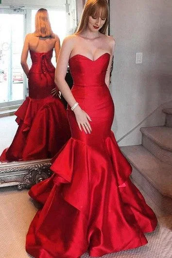 Chic Style Discounts Elevate Your Wardrobe Elegant Satin Mermaid Sweetheart Sleeveless Prom Dress With Open Back Ruffles