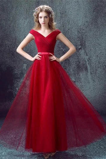 Fresh Fashion Discounts Elegant Style Newest Red Off-the-shoulder A-line Prom Dress Lace-up Floor-length