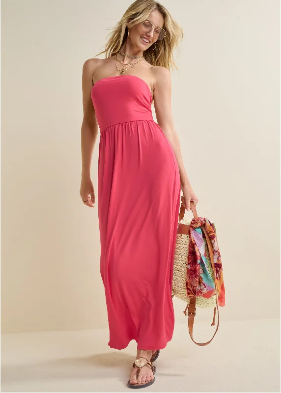Sophisticated Style Convertible Maxi Dress - Red