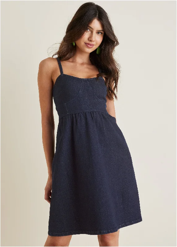 Workwear Fashion for Women Denim A-Line Dress - Dark Wash