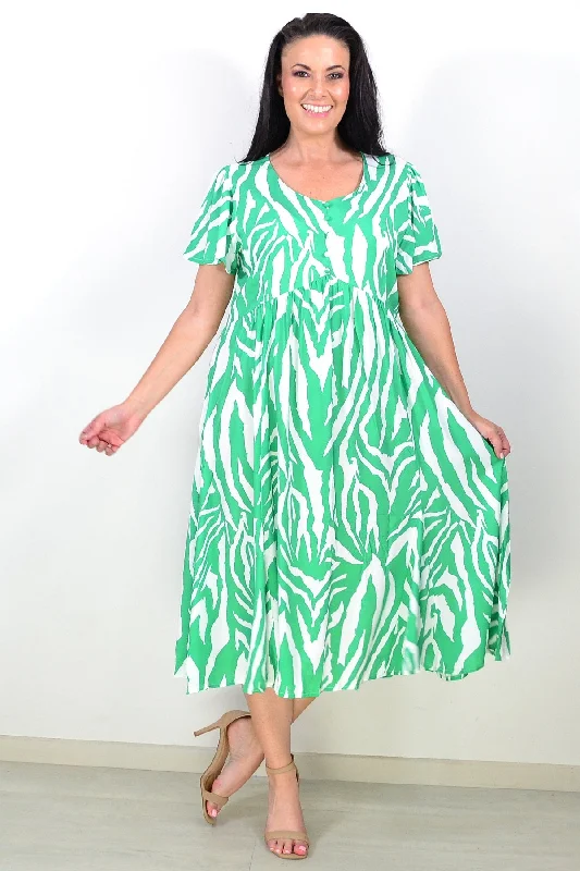 Charming Everyday Clothing For Women Green White Stripes Tunic Dress