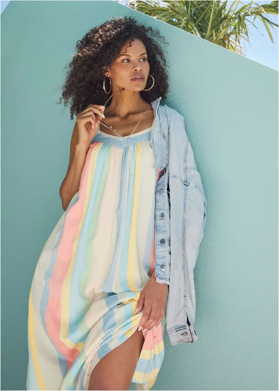 Urban Femme Streetwear V-Neck Maxi Dress - Boardwalk Stripe