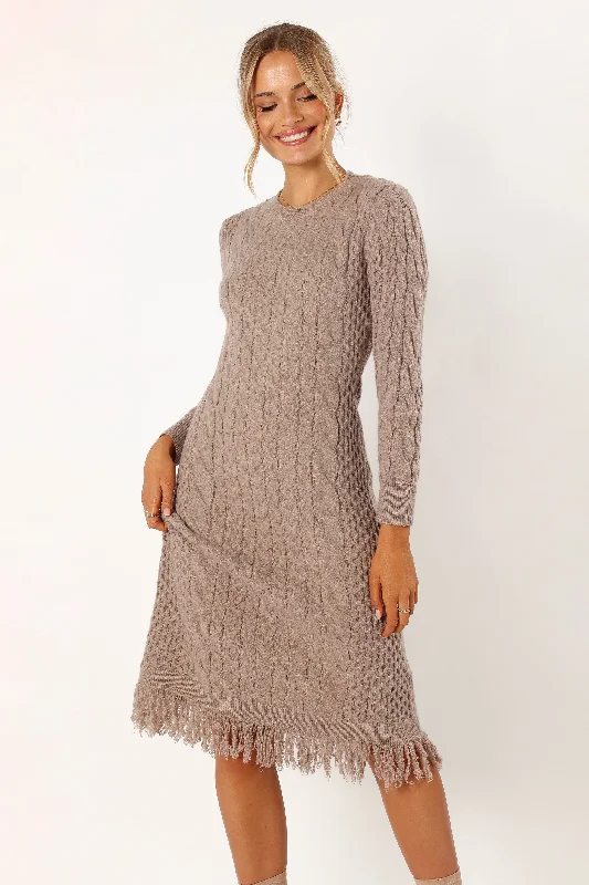 Trendy Outfits For Ladies Roberta Long Sleeve Knit Dress - Grey