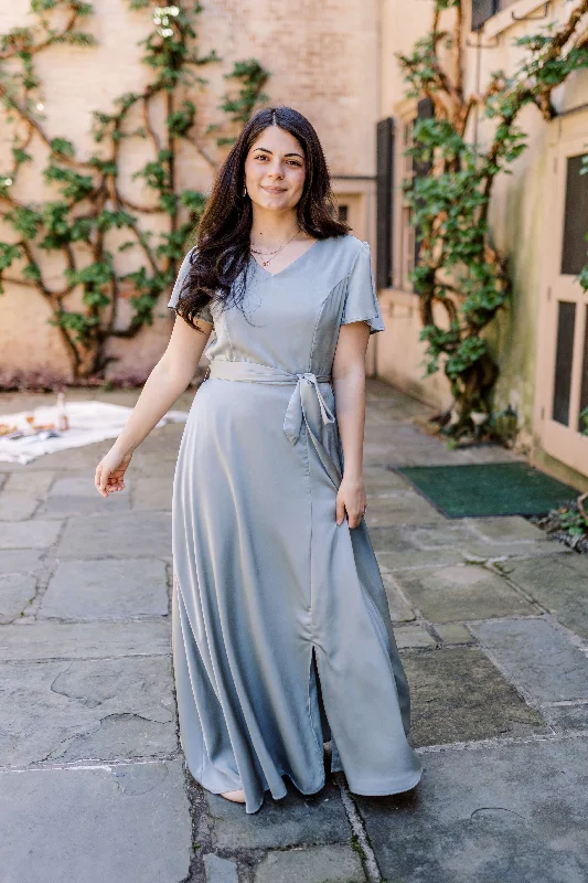 Flash Sale Or Flash Sales 'Gwyneth' Washed Satin Maxi Dress in Sage FINAL SALE