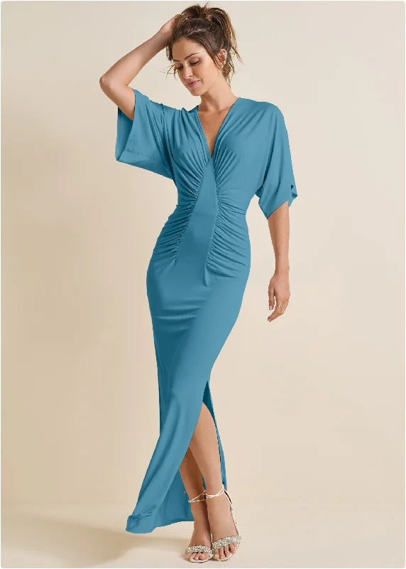 Women's Elegant Garments Drape Sleeve Maxi Dress - Blue