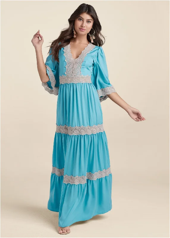 Fashion Essentials Lace Detail Maxi Dress - Aqua Multi