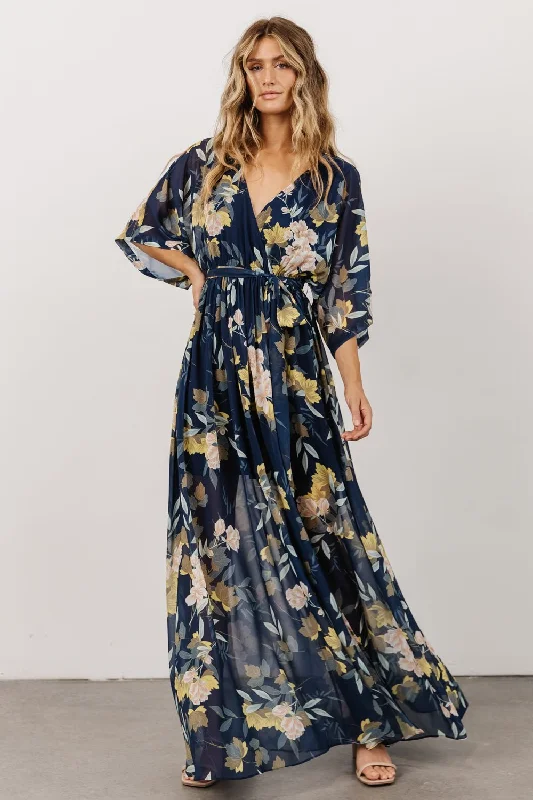 Casual Dresses for Women Kia Kimono Maxi Dress | Navy Floral