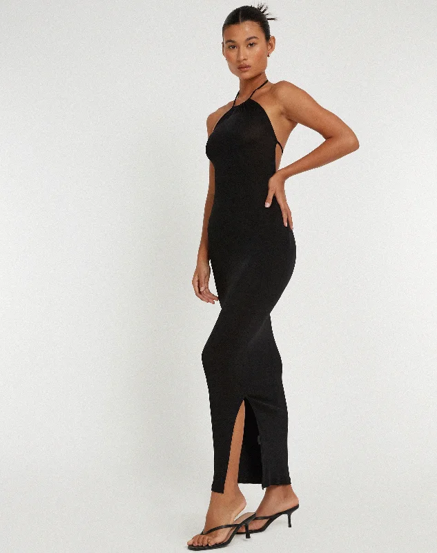 Fashionable Women's Clothes Virnilia Halterneck Maxi Dress in Black