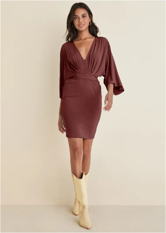 Women's Plus-Size Clothes Tie Front Dress - Auburn