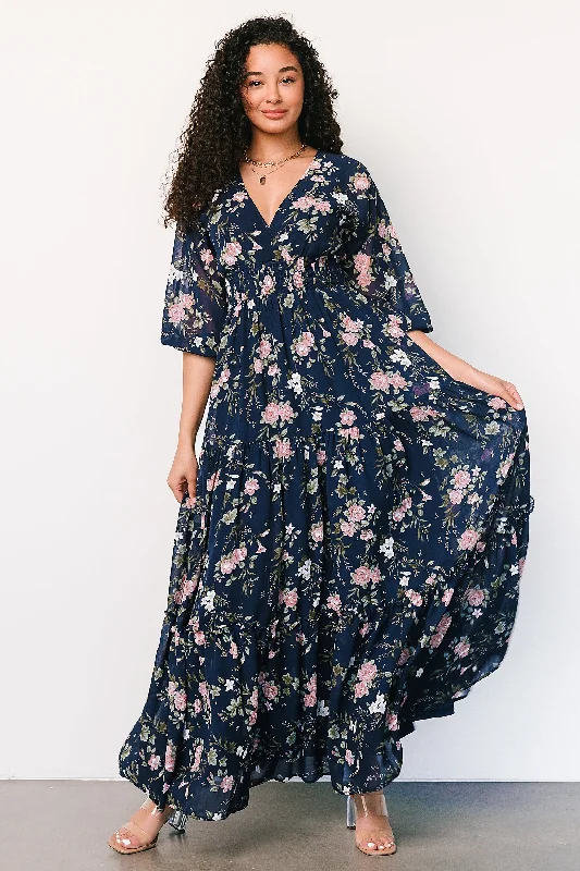 Women's Holiday Clothing Sawyer Tiered Maxi Dress | Navy + Pink