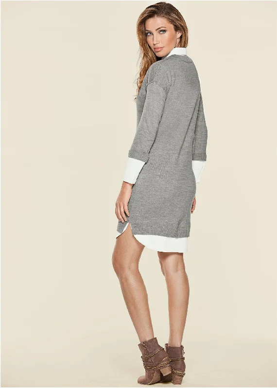 Women's Clothing For Outdoor Activities Layered Sweater Dress - Heather Grey Multi