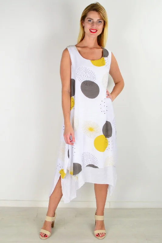 Women's Fashion Clothing Mustard Spot Sleeveless Tunic Dress