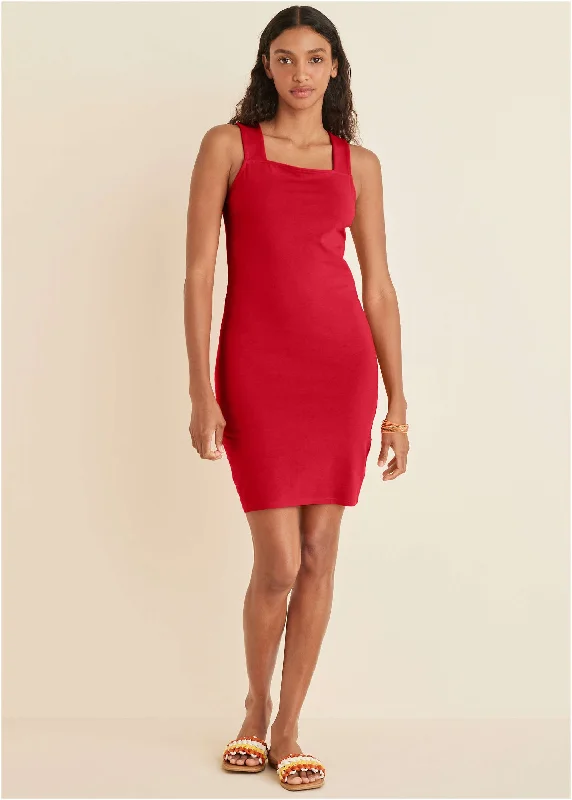 Effortless Chic for Women Square Neck Tank Dress - Red
